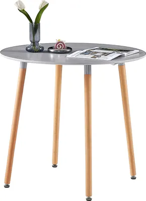 Obrázek produktu pro H.J WeDoo Kulatý jídelní stůl, 80x80x73 cm, kulatý dřevěný stůl, kuchyňský stůl, jídelní stůl, do jídelny, kuchyně, obývacího pokoje, šedý