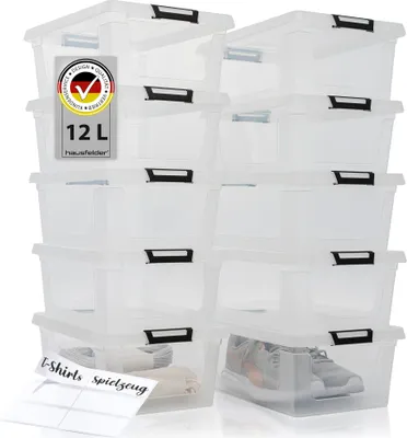 Produktbild von Aufbewahrungsboxen mit Deckel und stabilen Verschlussclips,12 l, 10 Stück,10 x 12 L)