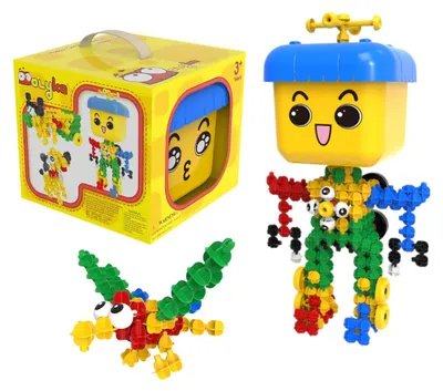 Zdjęcie produktu dla Klocki konstrukcyjne Molyka Yellow Box – 158 elementów (żółte/niebieskie/czerwone/zielone/pomarańczowe, bez BPA, 30 instrukcji montażu, pudełko 30×30×30 cm) – od 3 lat, certyfikaty CE i EN-71