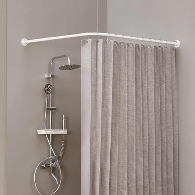Obrázek produktu pro Bílá, nastavitelná sprchová závěsná tyč z nerezové oceli, rozměry 61-135 cm x 61-135 cm, s 12 kroužky