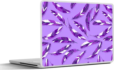 Produktbild von MuchoWow® Laptop Aufkleber Sticker Cover Mädchen - Federn - Lila - Muster - Mädchen - Lila - Kinder - Kinder 30x22 cm - Laptop-Sticker