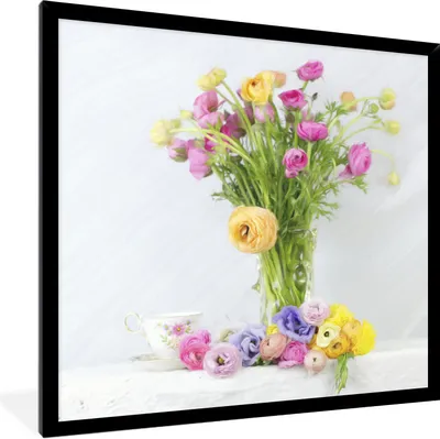 Produktbild von MuchoWow® Gerahmtes Poster Stillleben - Farben - Blumen 40x40 cm - Poster mit Schwarzem Bilderrahmen Wandposter Rahmen Foto Bilder - Mit Rahmen - Wanddekoration Schlafzimmer