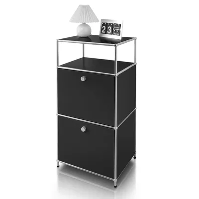 Zdjęcie produktu dla Półka wielofunkcyjna Floordirekt Concept Epure MK-120, W50×D40×H100cm, czarna, zamykane przegródki, modułowa półka do przechowywania, metalowa rama
