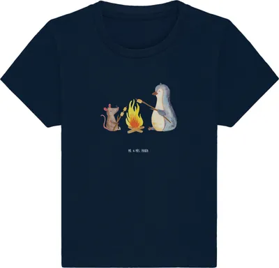 Produktbild von Mr. & Mrs. Panda Babyshirt Pinguin Lagerfeuer 24. - 36. Monat - French Navy - Geschenk, Kleinkind Shirt, Maus,  Baby, Feuer, Jerseyshirt, Organic T-Shirt, Job, Arbeit