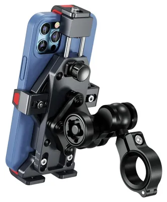 Produktbild von Motorrad Handyhalterung Aluminiumlegierung mit Vibrationsdämpfer, Diebstahlsicher, Verstellbar für 4,7-7,2 Zoll Smartphone, Schwarz