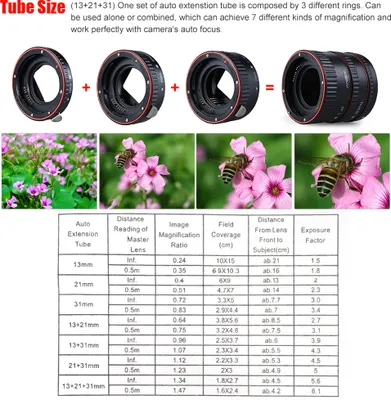 Obrázek produktu pro Andoer Sada prodlužovacích makropředsádek 3-dílná 13mm 21mm 31mm Prodlužovací kroužky pro tělo a objektivy z 35mm zrcadlovky kompatibilní pro všechny objektivy Canon EF a EF-S