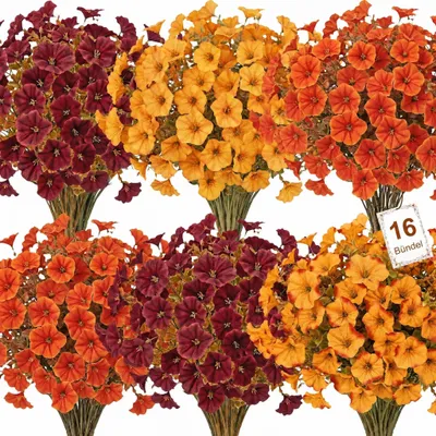 Productafbeelding van Kunstbloemen - 16 stuks - UV-bestendig - Decoratie voor binnen en buiten - Herfstkleuren