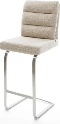Produktbild von DELIFE Barstuhl Pela-Flex Webstoff Soft Beige Freischwinger Flach Edelstahl Silberfarben