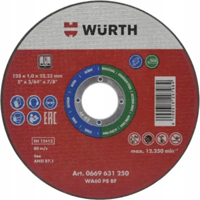 Obrázok produktu pre Rezací kotúč Wurth 125 x 1,0 mm z kovovej ocele