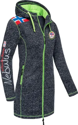 Zdjęcie produktu dla Nebulus polarowy płaszcz damski NORSKINI, ciepły płaszcz, płaszcz z kapturem, P5940 - damski, granatowy cętkowany, XL/42