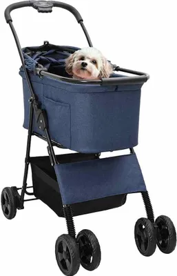 Produktbild von vidaXL Faltbarer Haustierwagen Blau 81 x 47 x 99 cm Polyester
