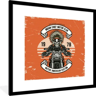 Produktbild von MuchoWow® MuchoWow® Gerahmtes Poster Indianer - Skelett - Retro 40x40 cm - Poster mit zchwarzem Bilderrahmen - Poster - Plakat im Rahmen