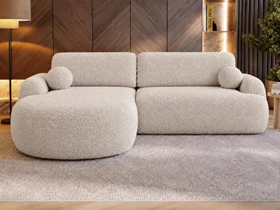 Produktbild von GrainGold Ecksofa L-Form Aurio Links - Ecksofa mit Schlaffunktion, Bettkasten - Moderne Ecksofa, Wohnzimmer Sofa - Eckcouch Beige (Lambi 01)