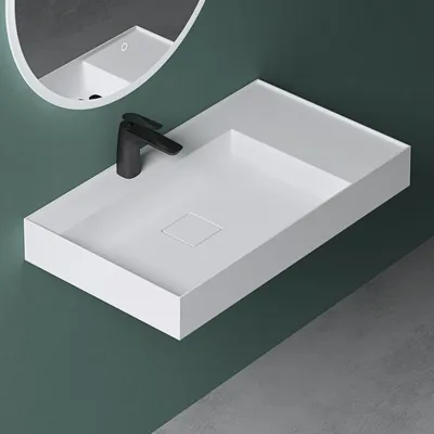 Produktbild von Mai & Mai Waschbecken matt Weiß Aufsatzwaschbecken Hänge-Waschtisch inkl. Ablaufgarnitur Mineralguss Rechteckig Waschplatz Breite: 70cm Colossum630