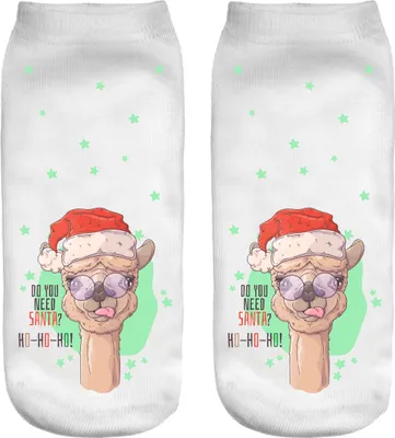Zdjęcie produktu dla Skarpety świąteczne, trampki, skarpety sportowe, skarpety damskie, zabawny motyw 3D, lama & Father Christmas [001]