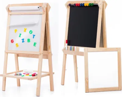 4 in 1 Spieltafeln für Kinder ALA aus Holz Natur mit Papierrolle 43x90x47 cm