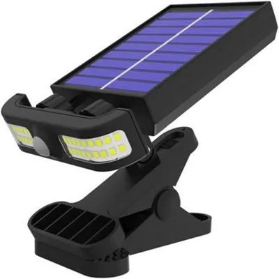 Immagine prodotto di Lampada da esterno a energia solare con sensore di movimento, lampada da recinzione impermeabile, morsetto regolabile, luce bianca a 6000 K, lampada solare portatile.