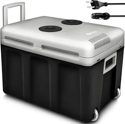 Produktbild von tillvex Kühlbox elektrisch 40L Anthrazit mit Rollen | Mini-Kühlschrank 230 V und 12 V für KFZ Auto Camping | kühlt & wärmt | ECO-Modus