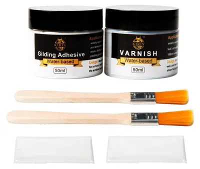 Image de Kit de colle pour feuilles d'or, 100 ml, avec vernis de protection, 2 pinceaux et 2 gants, pour la dorure et l'artisanat