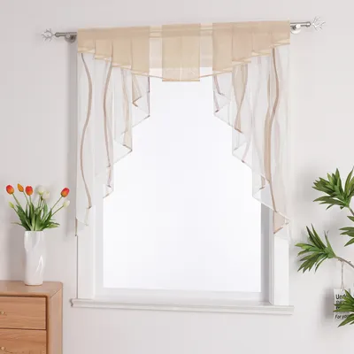 Produktbild von Joyswahl Scheibengardinen Voile Bistrogardine M-Typ Vorhangkopf Tunnelzug Kurzstore Küche Gardinen Braun BxH 140x145 cm