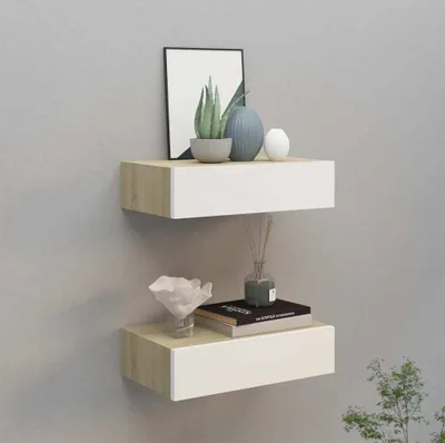 Produktbild von vidaXL Wandregale mit Schubladen 2 Stk. Eichen-Optik Weiß 40x23,5x10cm