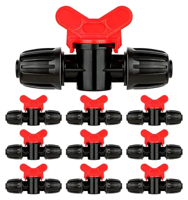 Produktbild von 10er Set Tropfbewässerung Widerhaken-Kugelhahn, Kugelhahn Schlauchverbinder, 16mm 1/2 Zoll Absperrventil für Tropfbewässerungsschlauch, robust und langlebig für Garten, Landwirtschaft und Gewächshäuser