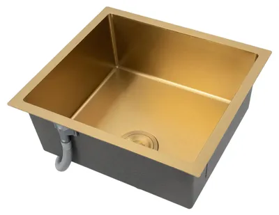Immagine prodotto di Lavello da cucina - Vasca singola rettangolare - Dimensioni 50×45 cm - Profondità 20 cm - Acciaio inossidabile 201 - Da appoggio/da incasso - Senza rubinetteria - Colore oro