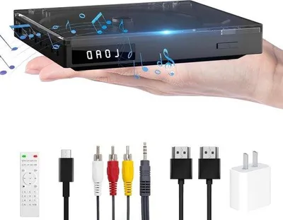 Immagine prodotto di Lettore DVD compatto con uscita HDMI, porta USB, cavi RCA e funzione di riproduzione continua