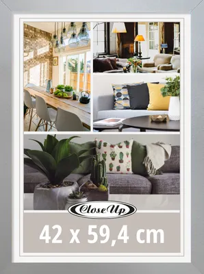 A collage of interior design images and a product size specification.