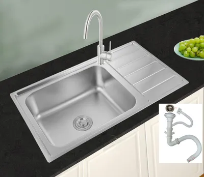 Produktbild von Preero-86x50x20, Küchenspüle Edelstahl 304, 1,0mm, XXL Becken 50x40cm Küchenspüle,Einbauspüle, Spülbecken,eckig, mit Ablage