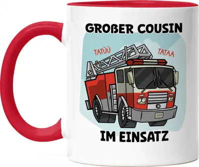 Produktbild von Großer Cousin Im Einsatz Tasse Rot Feuerwehr Feuerwehrmann Cousins Familie Beschützer Retter Unterstützung