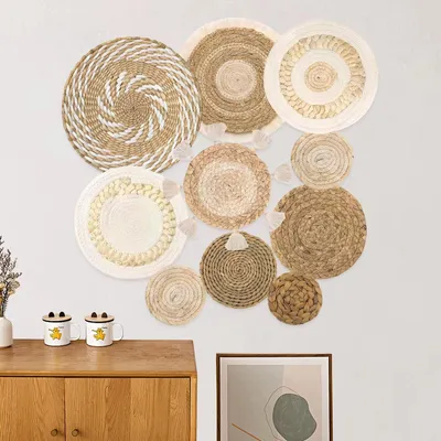 Productafbeelding van Set van 10 Boho Wandmanden van Riet