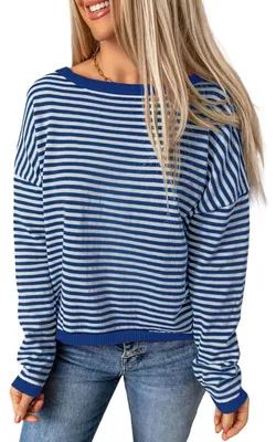 Produktbild von Damen Langarmshirt Gestreift Weiß Blau XL