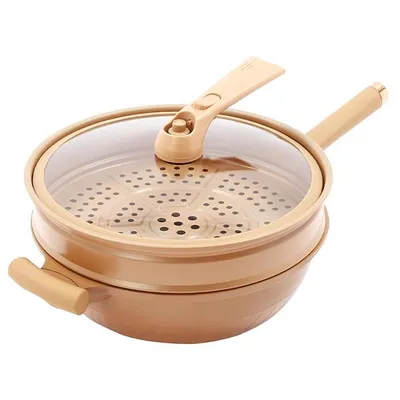 Obrázek produktu pro Železný wok 32 cm jílová povrchová úprava se skleněnou poklicí pro plynový sporák