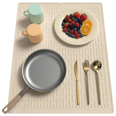Immagine prodotto di Tappetino in silicone beige per raccogliere le gocce, dimensioni 40,6 x 50,8 cm, con scanalature