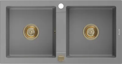 Image de Mexen Mario évier 2 cuves en granit 820 x 436 mm, Gris, siphon Golden - 6504822000-71-G