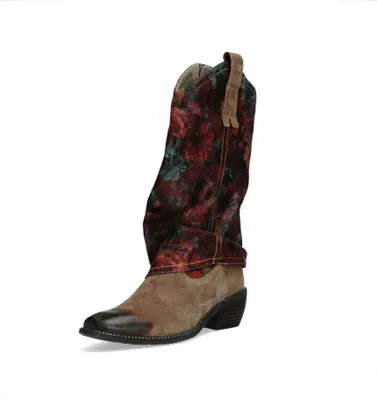 Produktbild von Laura Vita Damen Stiefel Cowboy Boot Blumenmuster geraffter Schaft Ercwinao 22, Größe:37 EU, Farbe:Braun