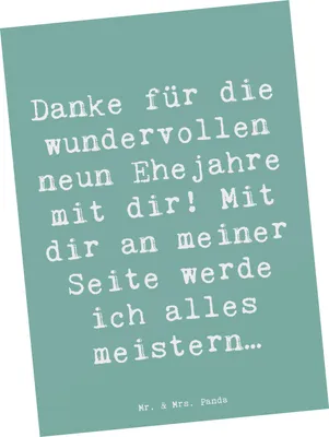 Produktbild von Mr. & Mrs. Panda Postkarte Spruch 9. Hochzeitstag Keramikhochzeit - Meeresbrise - Geschenk, Fotokarte, Liebe, Heiraten, wundervolle Ehejahre, bildkarte, Postkarten, Feier