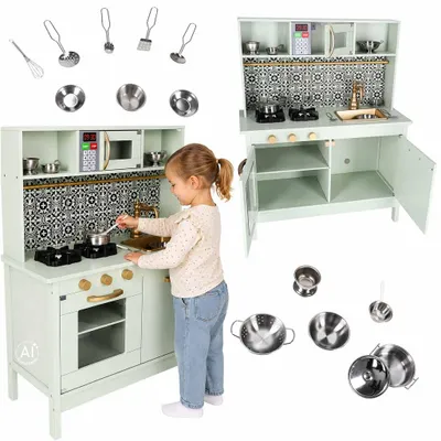 Produktbild von Holzspielküche aus MDF mit Zubehör, mintgrün