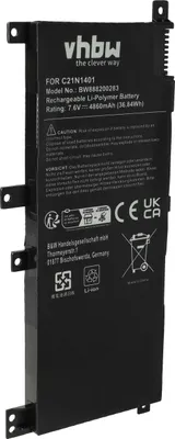Produktbild von vhbw Akku Ersatz für Asus PP21AT149Q-1, C21N1409, C21N1401, 0B200-01130200 für Notebook (4860 mAh, 7,6 V, Li-Polymer)