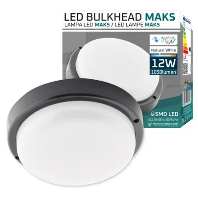 Zdjęcie produktu dla MasterLED Lampa sufitowa okrągła 12W - Ø155 mm - Czarny - Neutralny biały 4000K - Lampa sufitowa LED z czujnikiem - Oprawa odporna na wilgoć IP54 - Maks