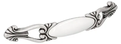 Produktbild von Griff für Möbel aus Zinklegierung und Porzellan, Lochabstand 128 mm, gebürstetes Silber, Set mit 6 Stück