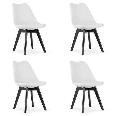 Produktbild von Home Collective 4er Set Esszimmerstuhl Stuhl Wohnzimmerstuhl 4x weiss mit Kunststoffbeinen in schwarz, bequemer & stabiler Schalenstuhl