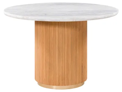 Produktbild von MASSIVMOEBEL24.DE Esstisch Mango 120x120x76 natur lackiert / Marmor weiß BARCELONA #528