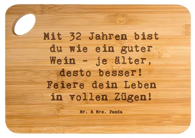 Produktbild von Mr. & Mrs. Panda Schneidebrett Spruch 32. Geburtstag - Transparent - Geschenk, Geburtstagsparty, Happy Birthday, Jubiläum, Holzbrett, Geburtstagsgeschenk, Frühstücksbrett