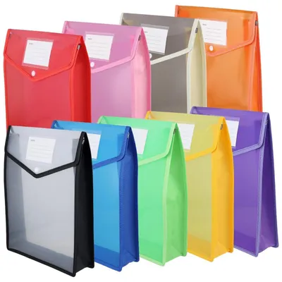 Productafbeelding van Documentmappen A4, kunststof, 9 stuks, 9 kleuren, 33x25x6 cm, met drukknop en labelvak