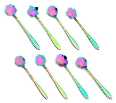 Produktbild von Blumenlöffel-Set, 8er-Set Edelstahl-Teelöffel, bunte Kaffeelöffel, Teelöffel, Rührlöffel, Zuckerlöffel, Regenbogen