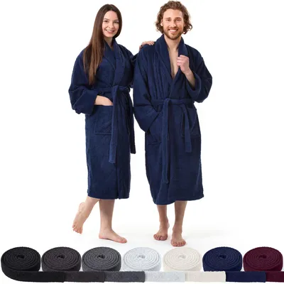 Produktbild von AR Line Bademantel mit Schalkragen 100% Baumwolle 450 g/m² – Uni Frottier Wellnessbademantel, Größen S–XXXL, in Farbe: Navy, in Größe: XXXL