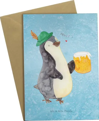 Produktbild von Mr. & Mrs. Panda Beileidskarte Pinguin Bier - Eisblau - Geschenk, , Grußkarten, weihnachtskarten, Klappkarte, Beschwippst, einladungskarten, osterkarte