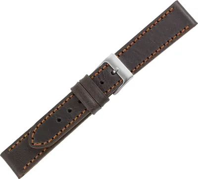 Produktbild von Minott | Uhrenarmband braun Kalbsleder flach | versiegelte Kante, Stegbreite:22mm, Schließe:Silbern